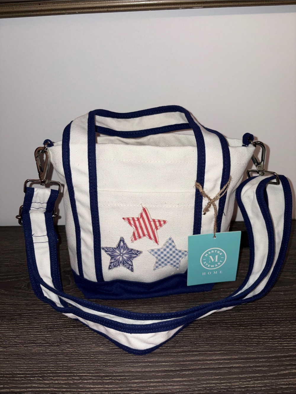 Martha Stewart Home Patriotic Stars Canvas Crossbody Boat Tote
